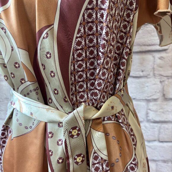 Equestrian Print Scoop Neck Belted Satin Tunic | Women's Size Small - Picture 6 of 11